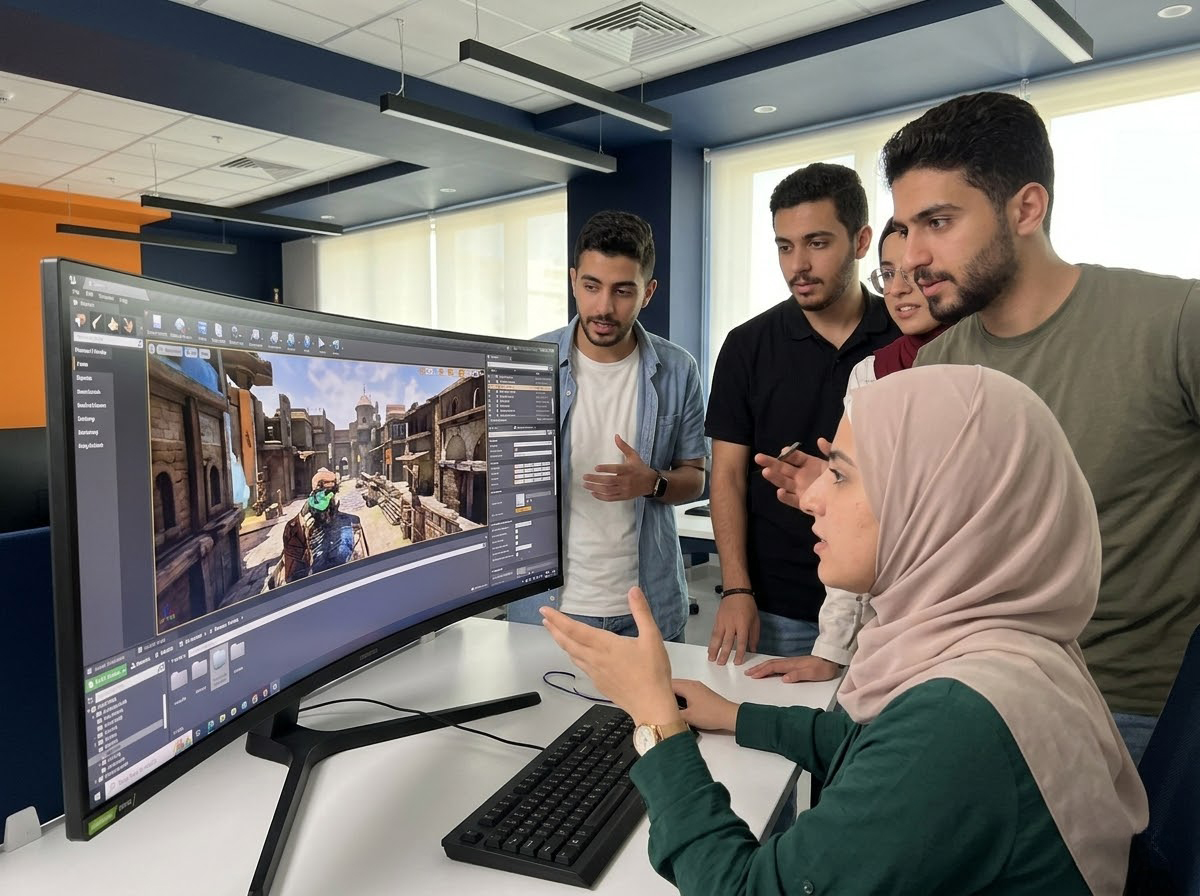 Students collaborating on a project